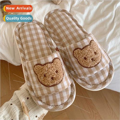 Women new soft-soled slippers cute plaid bear spring summer