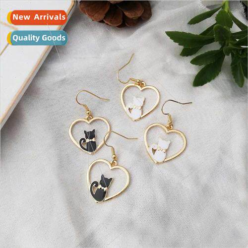 Korea fashion love hollow cat oil drop ear hook animal earri