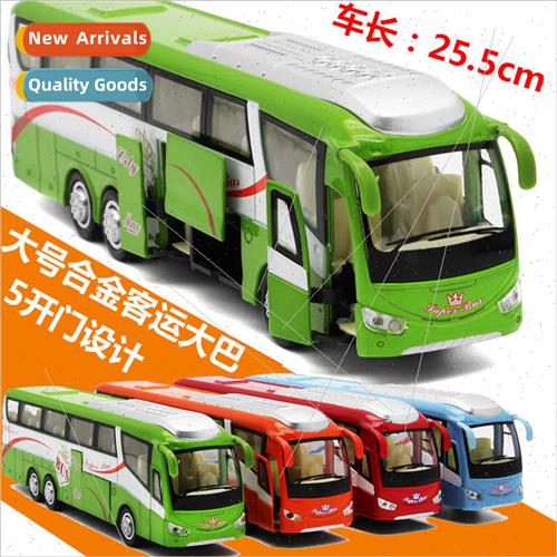 Large tourist bus alloy model five open door back to ce ligh