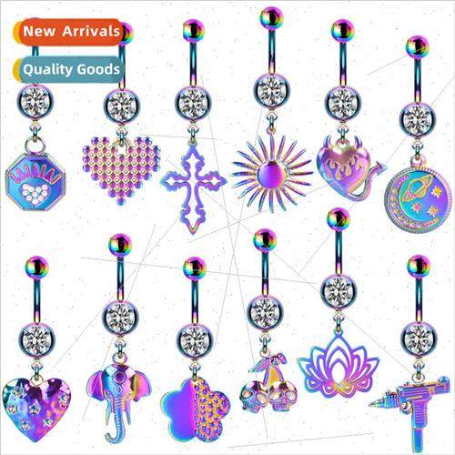 Europe Colorful Flower Cross Belly Button Nail Sun Elephant