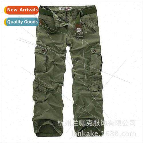 Washed work pants men large size loose multi-pocket pants ca