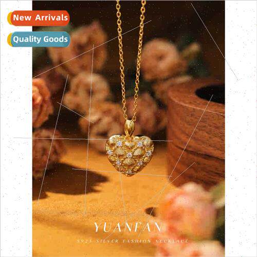 s925 silver vintage brushed love heart necklace female zirco