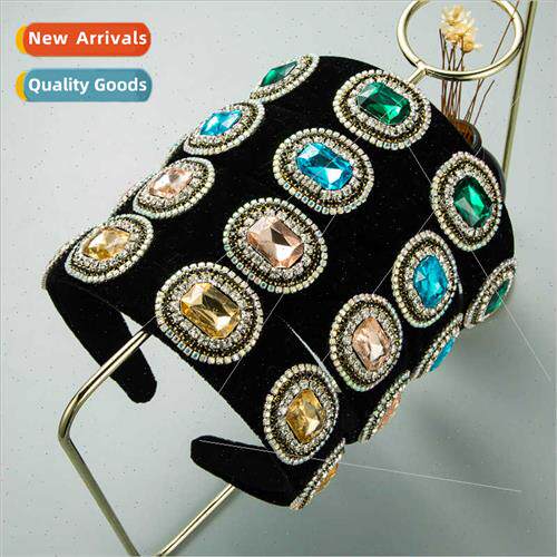 al new baroque retro black velvet rhinestone hair band Europ