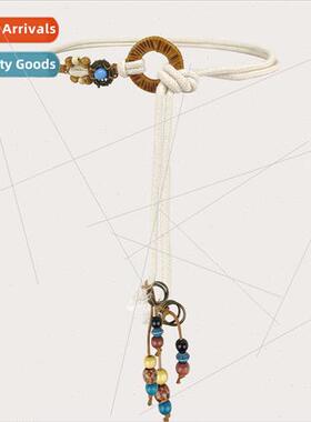 New casual waist rope braided cotton linen beaded rope circl