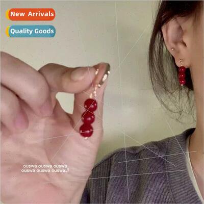 Red pearl earrings S925 silver needle red pearl earrings sim