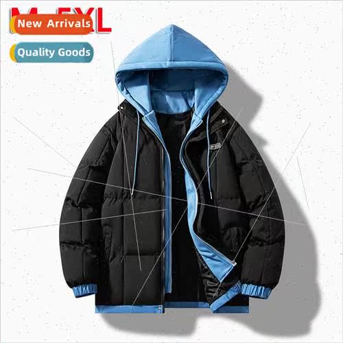 Fake twoPCS cotton jacket men hooded down cotton jacket tide