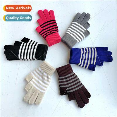 Men women winter knted half-full finger wring gloves middle