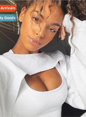 Hollow Out Crop Top Women Sexy Irregular Sweatshirt Tops