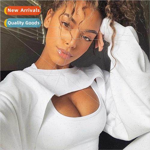 Hollow Out Crop Top Women Sexy Irregular Sweatshirt Tops