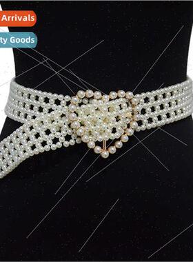 Women Belt Atmosphere Casual Love Buckle Decoration Pearl Wi