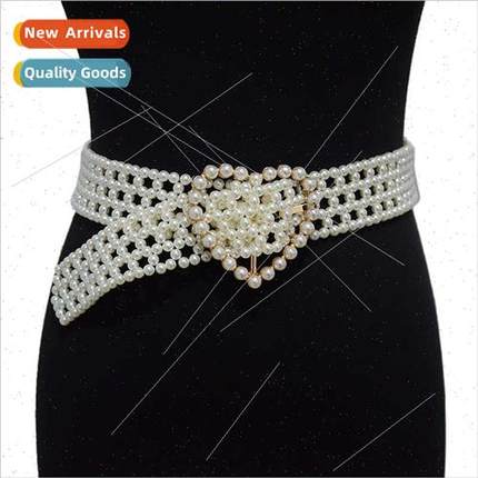Women Belt Atmosphere Casual Love Buckle Decoration Pearl Wi