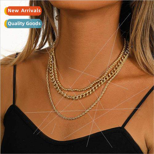 Europe hip-hop punk metal twist chain necklace retro beaded