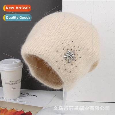 Winter New Women Warm Rabb Fur Metal Snowflake Knted Wool Ha