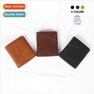 rfid anti-theft  leather men wallet money clip short multi c