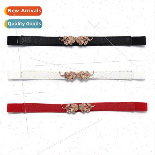 Rose on buckle elastic thin belt female versatile fashion la