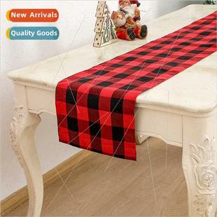 red plaid decoration new Christm flag black table 2023 linen