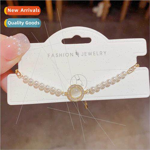 Summer new sweet circle cat eye stone pearl chain bracelet f