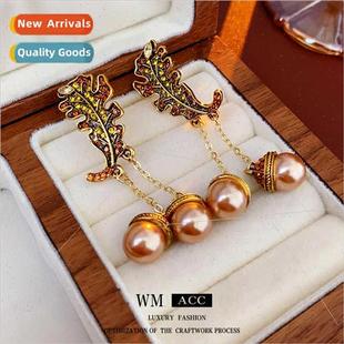 silver tassel leaves Earrings old diamonds pin pearl