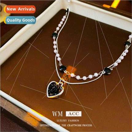 Drip oil flowers love heart pearl double layer necklace Kore