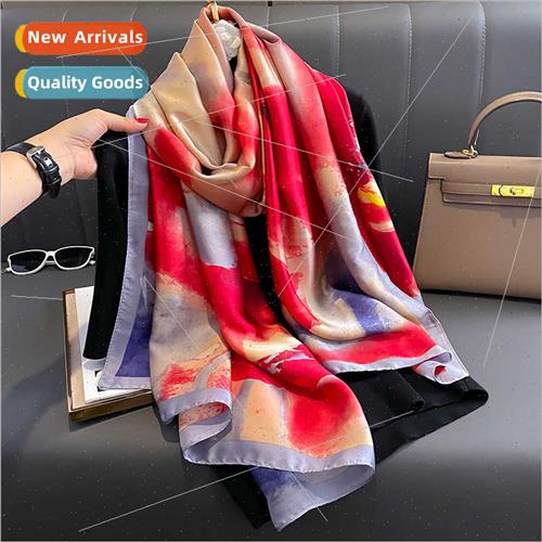 2023 new simulation silk printing silk scarf female Korean