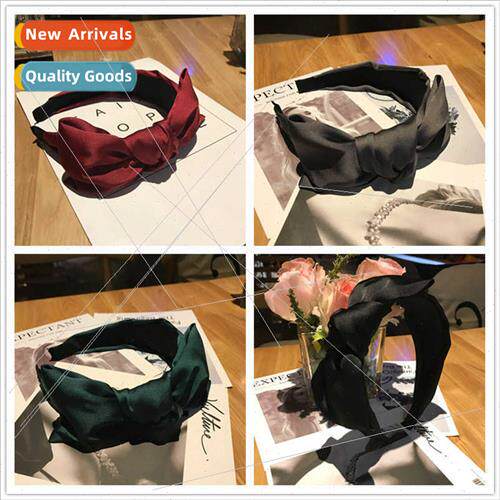 Korean satin knot hair band wide side -slip fabric large bow