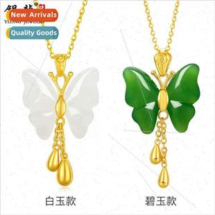 999 gold tassel butterfly gold jade pendant gold necklace fe