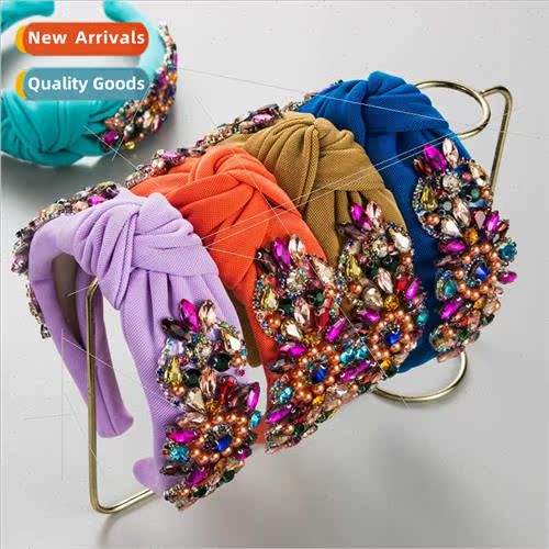 Hair bands new solid color fabric headband cross knot diamon