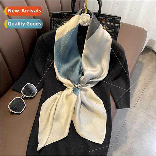 New Korean color blocking silk scarf female Korean  lerary f
