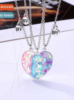 ins wind magnet necklace set good friend trio colorful sequi