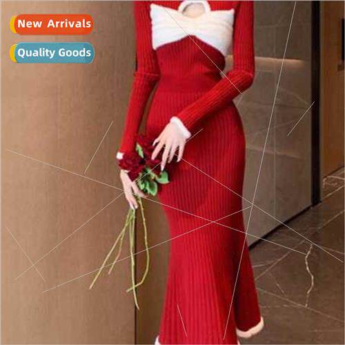 High neck knted bottoming sweater dress bow sexy thin color