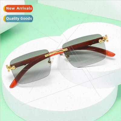6054 Fashion rimless sunglasses cut edge wood grain legs 202