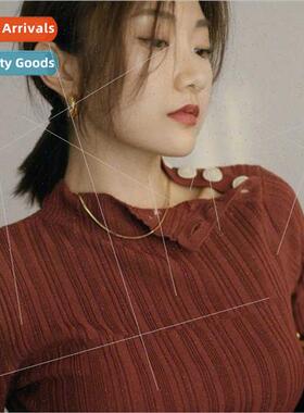 ins Europe cold wind savi square texture snakebone chain tan