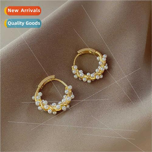 Premium circle pearl earrings female s925 silver pin earring