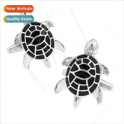 Fun Men French Button Animal Shape Black Turtle Cufflinks