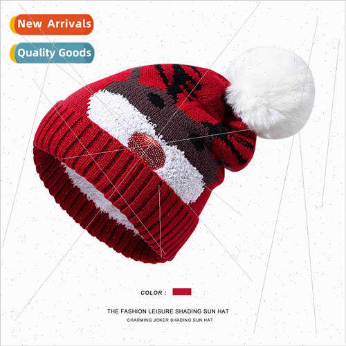 Christmas antlers red wool ball hat female fall winter warm