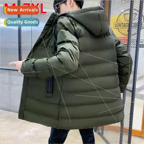 Medium-length hooded cotton jacket men plus size winter 2023