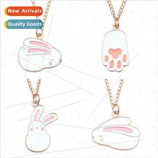 Korea creative cartoon whe rabb footprint necklace cute supe