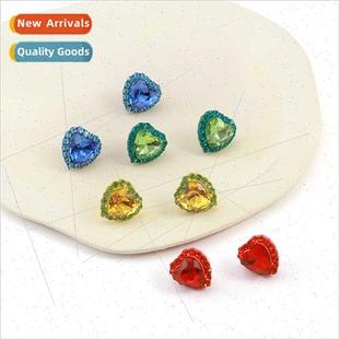 heart diamond stud rainbow female love earrings Europe color