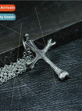 Europe retro dark bone cross pendant necklace men hip hop je