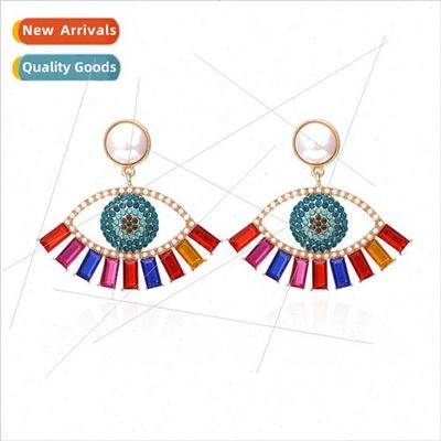 New exaggerated alloy diamond earrings fashion big color rhi