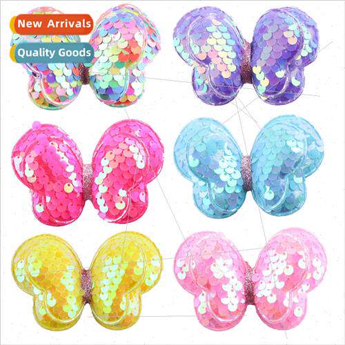 New cute double butterfly wings hair clips children colorful