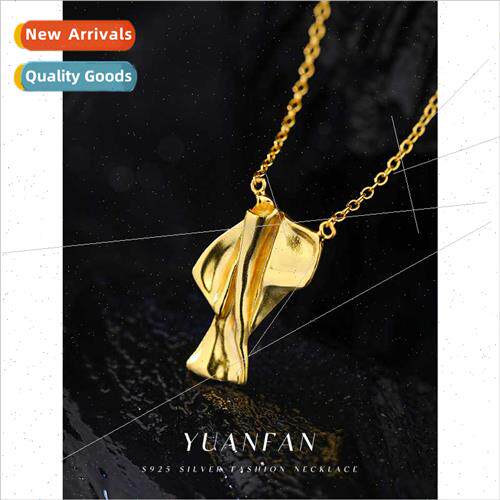 s925 silver vintage irregular pleated styling necklace women