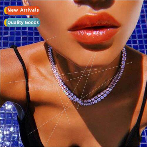 Europe ins new silver flash diamond neck chain simple wind d