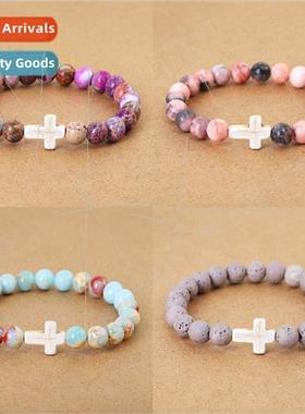 Europe New Imperial Pine Mixed Color Cross Beaded Bracelet M