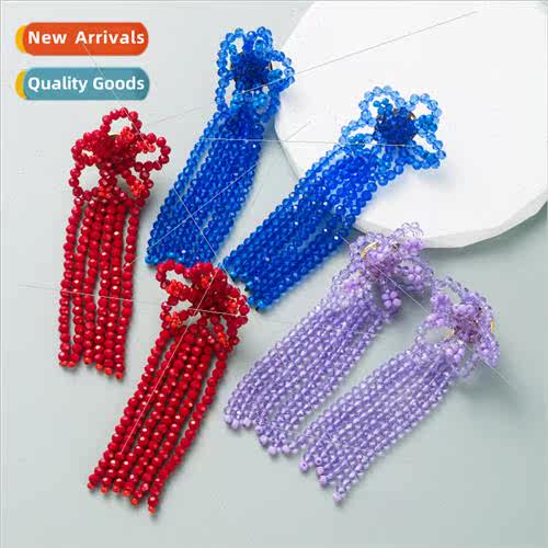 Ins long rice bead tassel earrings ear jewelry