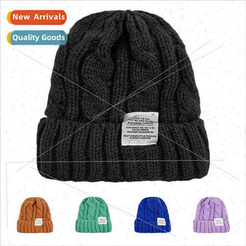 new solid color twisted wool cap female winter warm anti-col