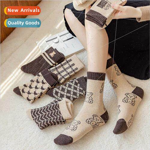 Warm wool socks women fall winter thickened padded stockings
