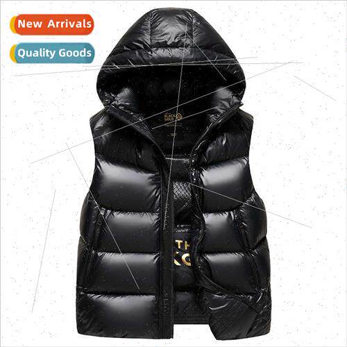 Black gold goose down vest men women removable cap goose dow