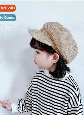 Children hats fall winter new simple corn grid octagonal cap