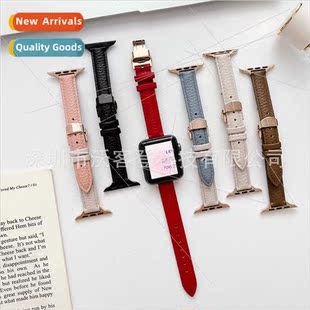 Butterfly Pattern Buckle Genuine 适用Apple Leather Lychee